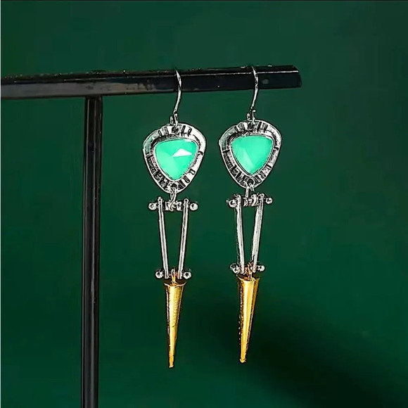 Vintage Stone Geometric Irregular Dangle Handmade Boho Earrings - Picture 2 of 6